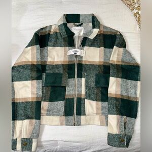 Natural Reflections Checkered Zip-Up Jacket in Green and Cream